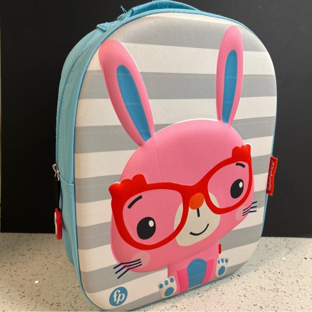 FISHER PRICE Toddler Bunny Striped 3D Backpack Lunch Bag Like New